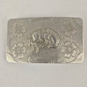 Vintage Rockmount Bucking Bronco Nickle Plated Applique Etched Belt Buckle